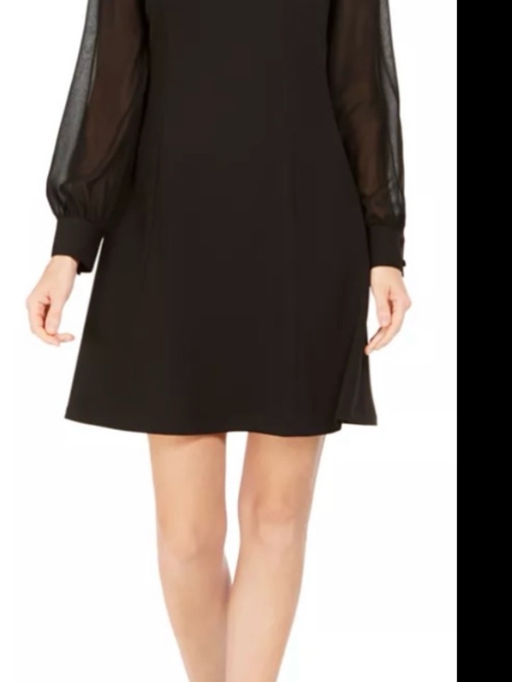 Calvin Klein Black Long-Sleeve Sheer-Sleeve Dress - Picture 16 of 16